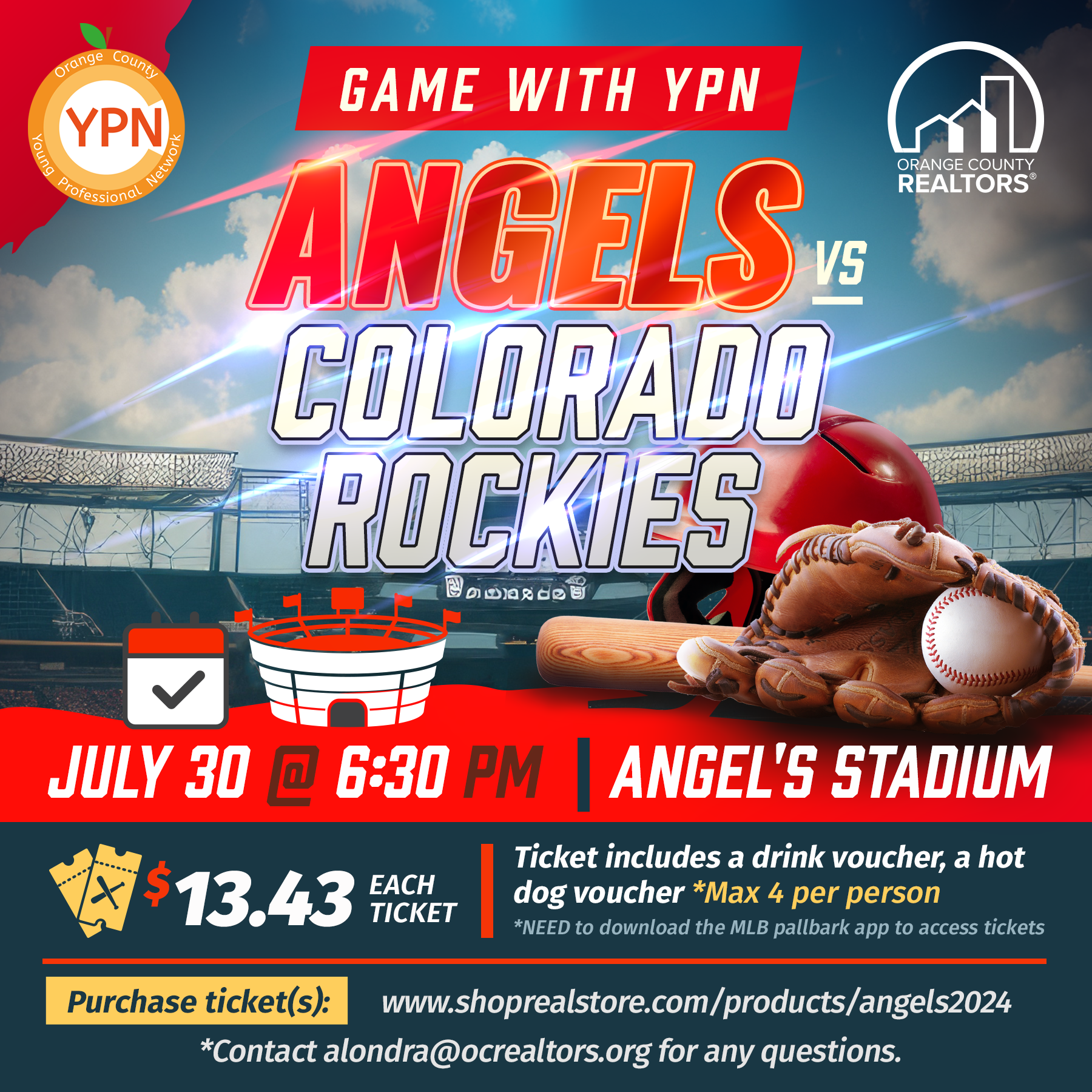 Ticket to YPN Angels Game | 2024 – REALSTORE™ Operated by OC REALTORS®