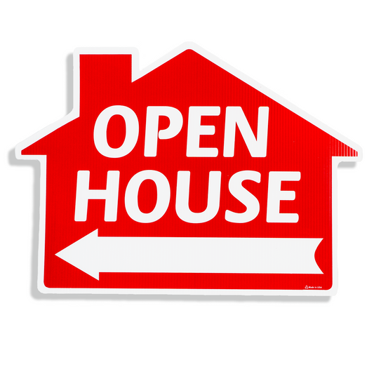 House Shaped "Open House" Sign Sign Red  