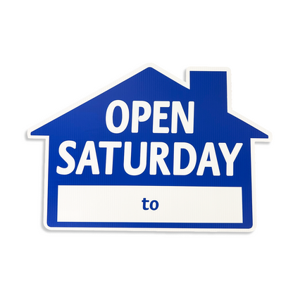 House Shaped Sign | Open Saturday Sign Blue  