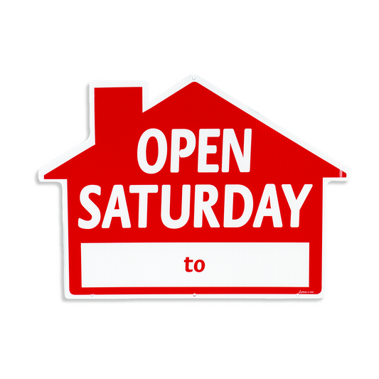 House Shaped "Open Saturday" Sign Sign Red  