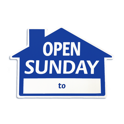 House Shaped Sign | Open Sunday Sign Blue  