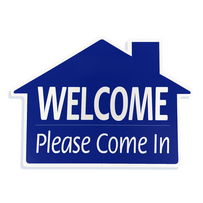 House Shaped Sign | Welcome Please Come In Sign Blue  