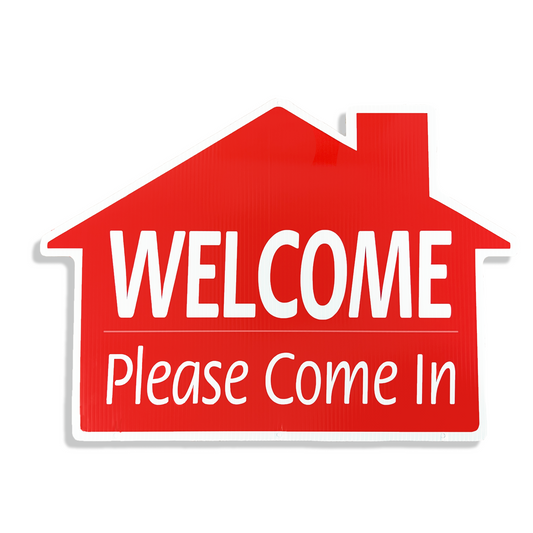 House Shaped "Welcome Please Come In" Sign Sign Red  