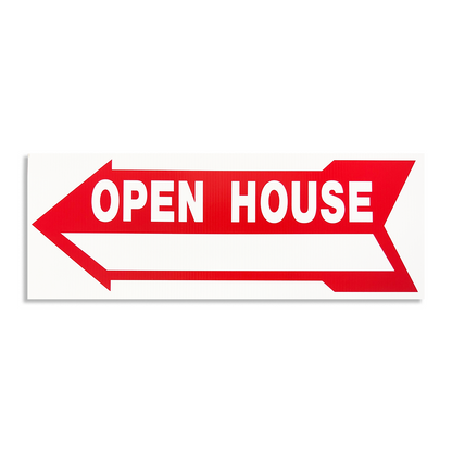 Open House Arrow Sign - 9" X 24" Sign Red  