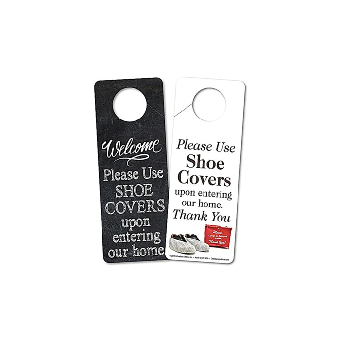 Double Sided Door Hanger Marketing Welcome Please Use Shoe Covers  